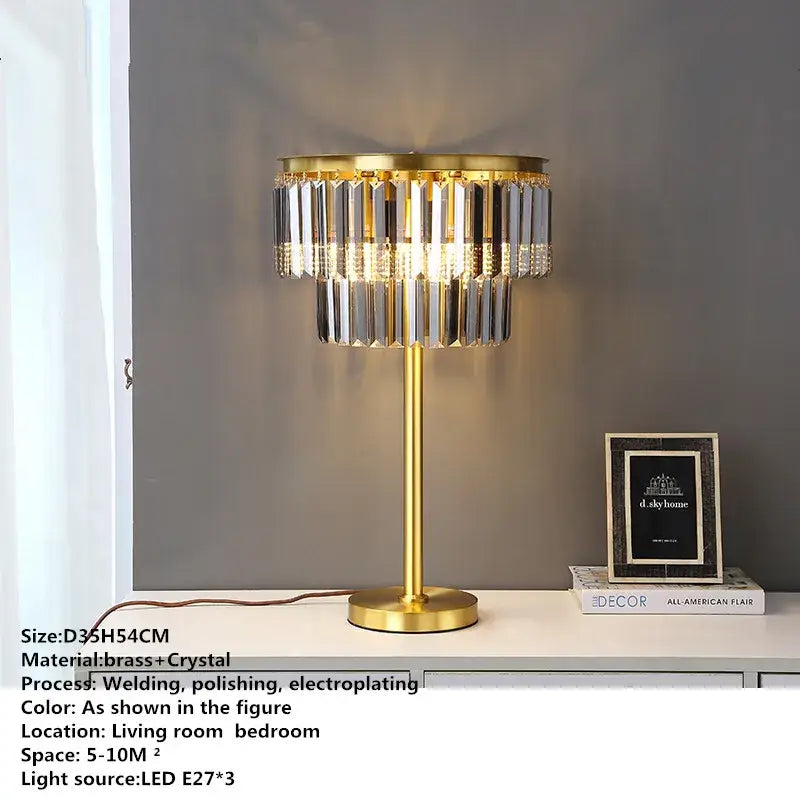 Modern crystal brass floor lamp living room tiered gold light