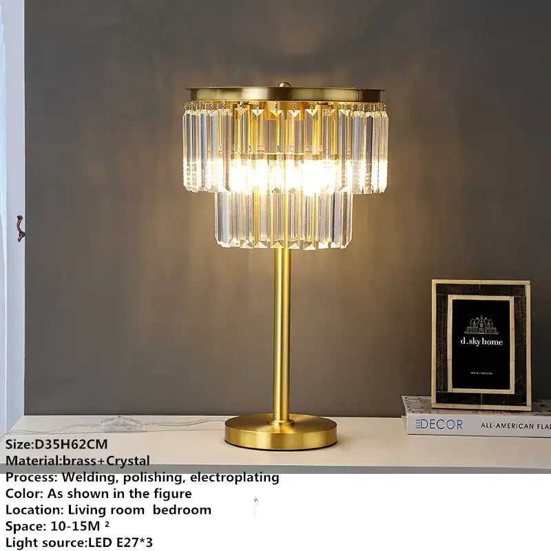 Modern crystal brass floor lamp living room tiered gold light