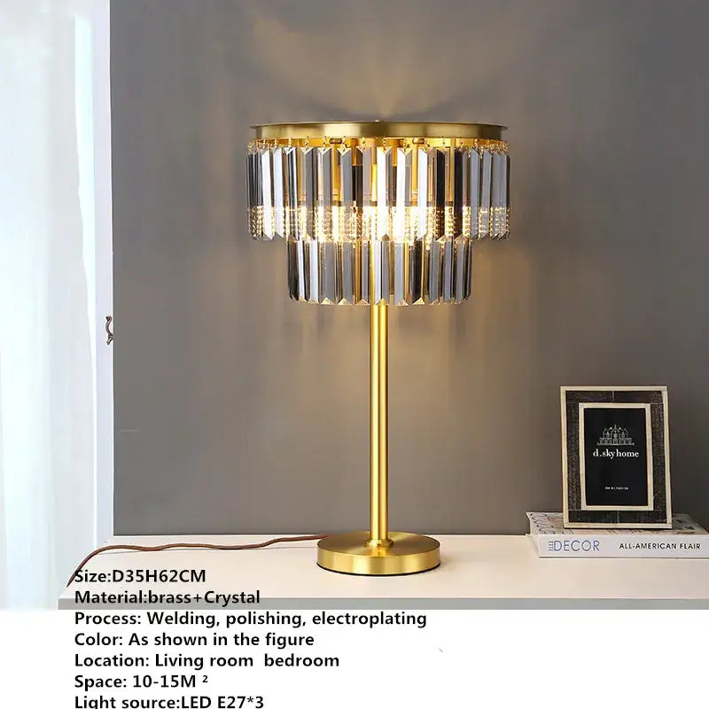 Modern crystal brass floor lamp living room tiered gold light