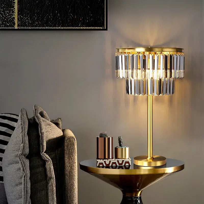 Modern crystal brass floor lamp living room tiered gold light