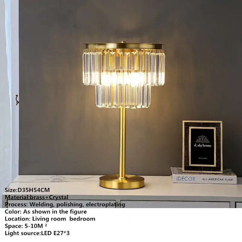 Modern crystal brass floor lamp living room tiered gold light