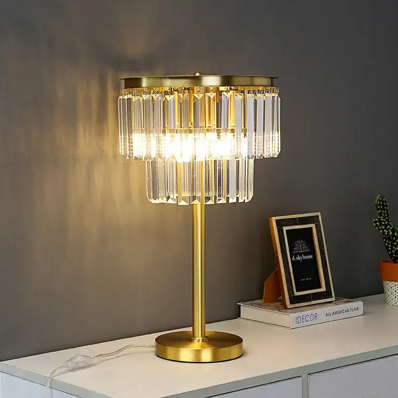 Modern crystal brass floor lamp living room tiered gold light