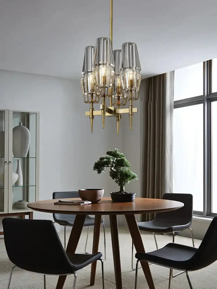 Modern crystal brass glass pendant light dining room chandelier
