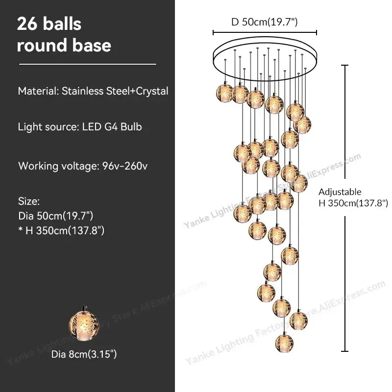 Modern crystal bubble ball pendant light for dining room