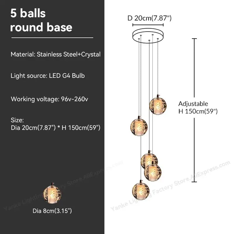 Modern crystal bubble ball pendant light for dining room