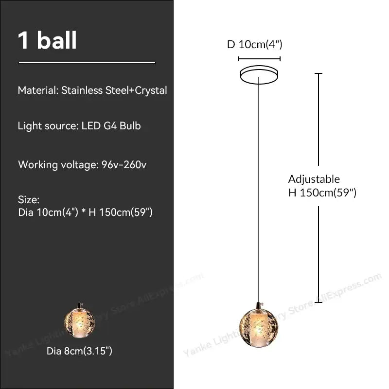 Modern crystal bubble ball pendant light for dining room