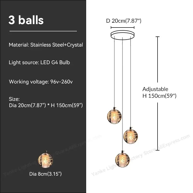 Modern crystal bubble ball pendant light for dining room