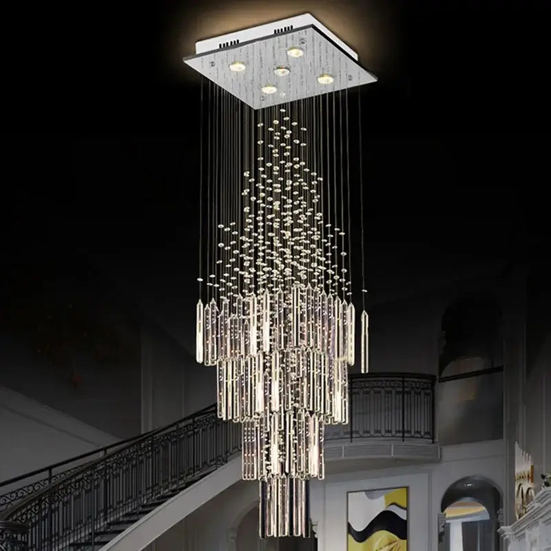 Modern crystal column chandelier living room tiered glass lighting