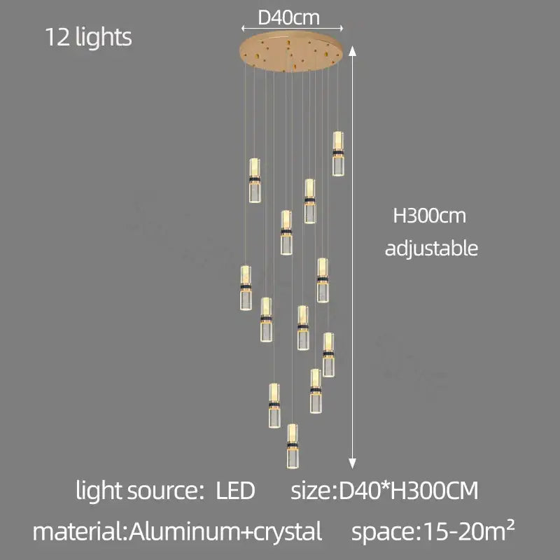 Modern crystal columnar chandelier stair lamp for living room