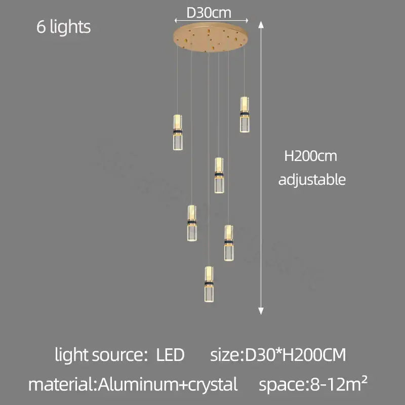 Modern crystal columnar chandelier stair lamp for living room