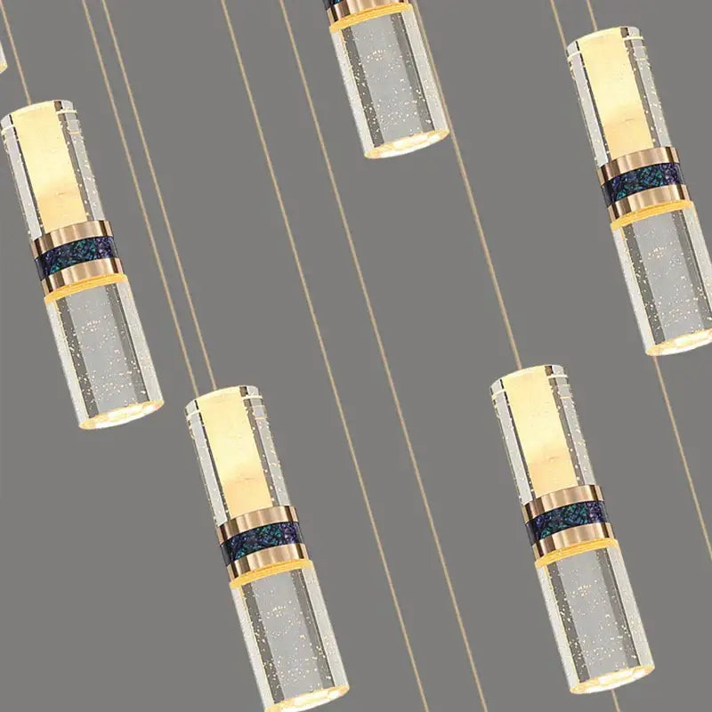Modern crystal columnar chandelier stair lamp for living room