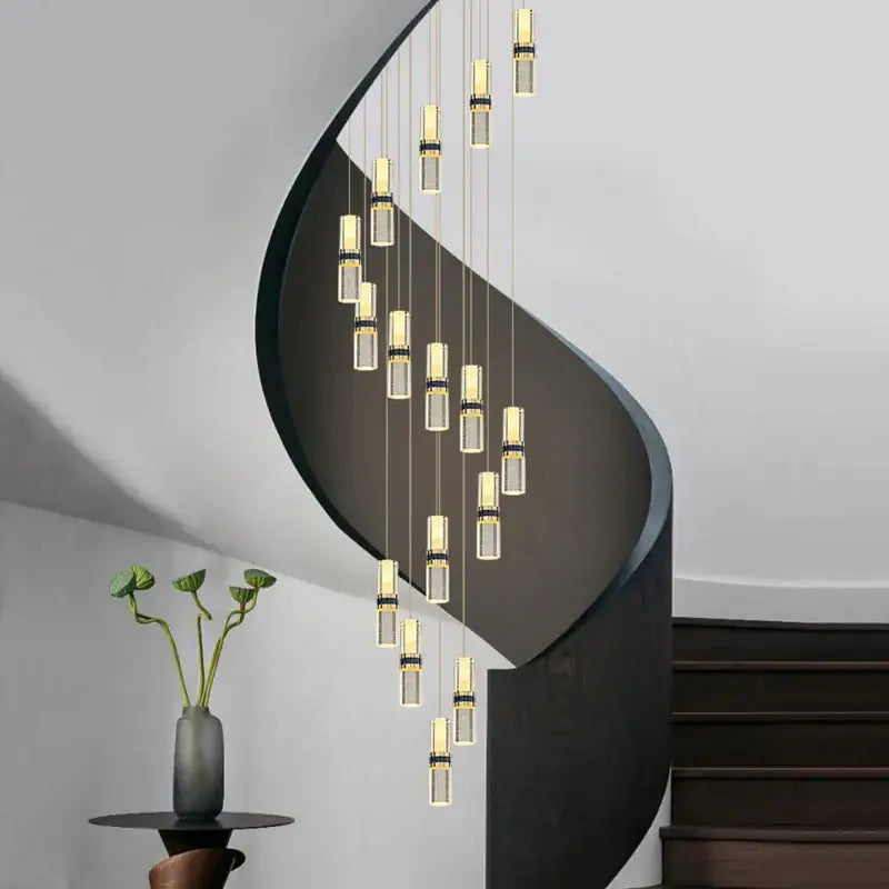 Modern crystal columnar chandelier stair lamp for living room