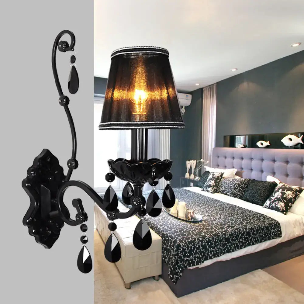 Modern crystal cone wall mount sconce in black for living room