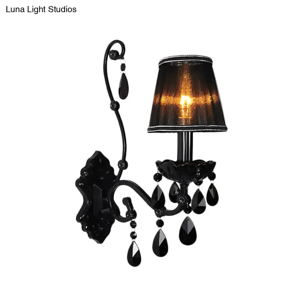 Modern crystal cone wall mount sconce in black for living room