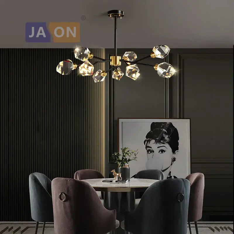 Modern crystal copper black led chandelier dining room pendant light