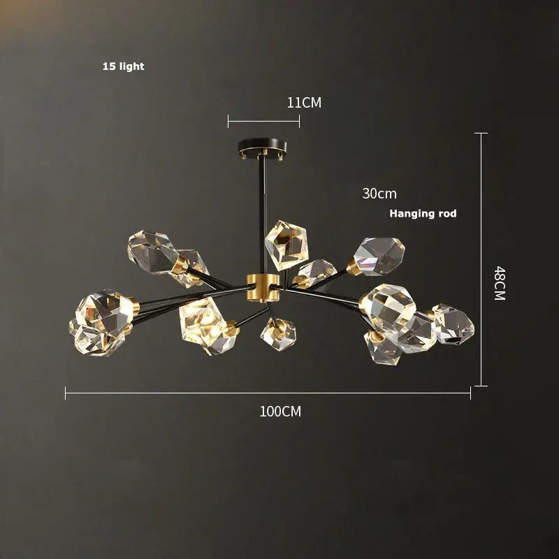 Modern crystal copper black led chandelier dining room pendant light