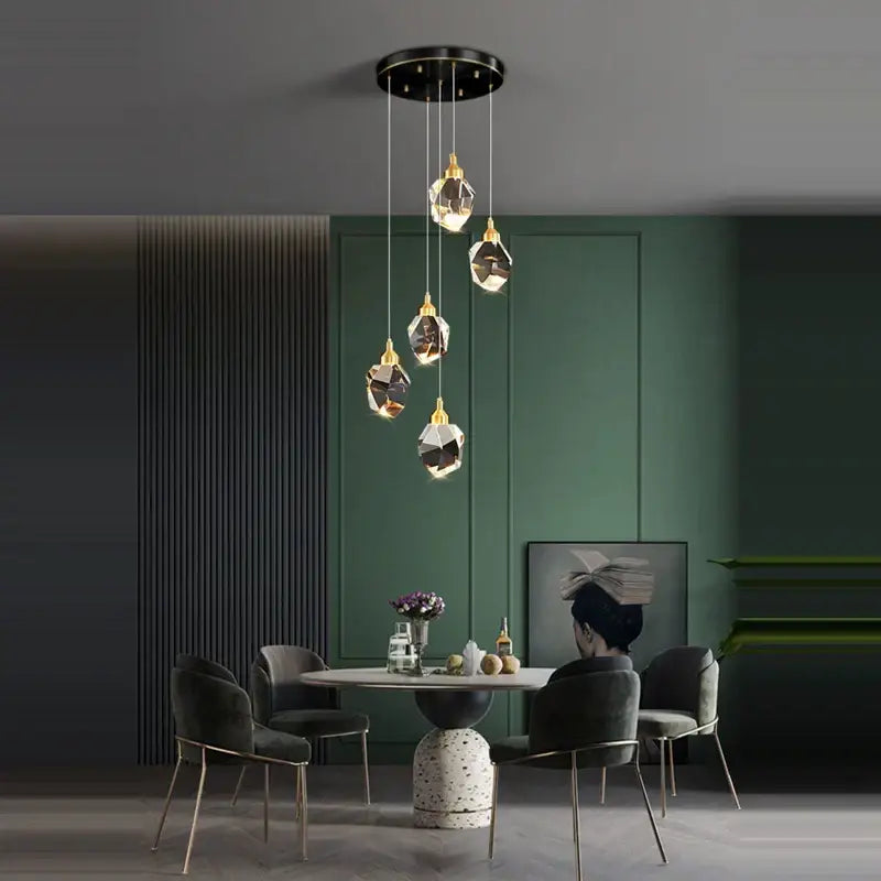 Modern crystal copper black led chandelier dining room pendant light