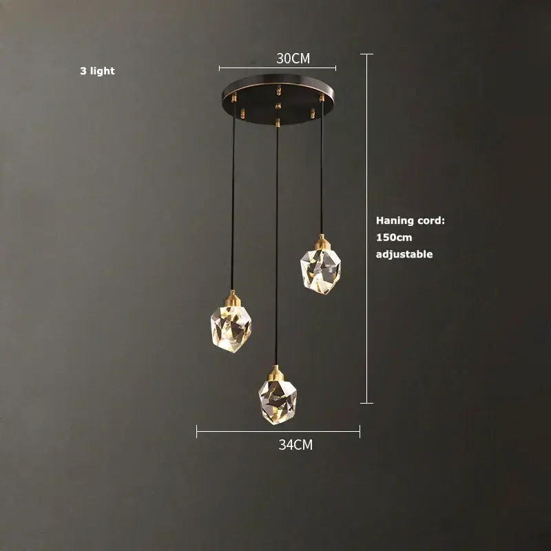 Modern crystal copper black led chandelier dining room pendant light