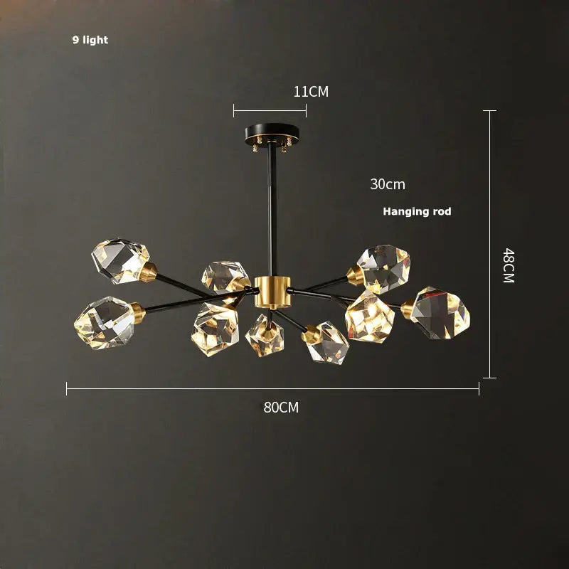 Modern crystal copper black led chandelier dining room pendant light
