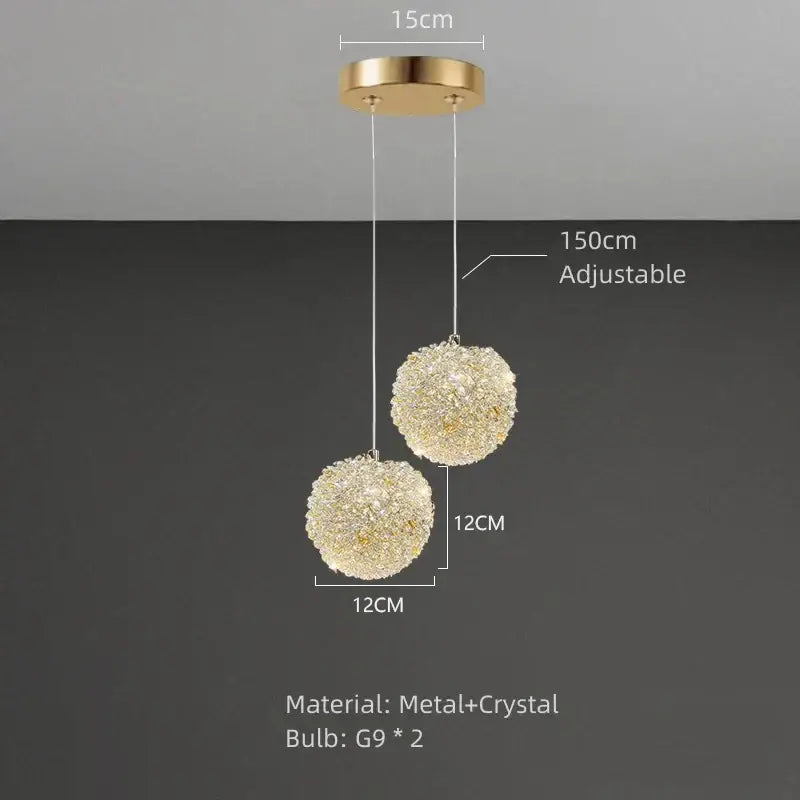 Modern crystal gold ceiling light 2 pack bedroom spherical globe