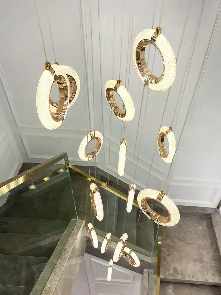 Modern crystal gold led chandelier dining room ring pendant light
