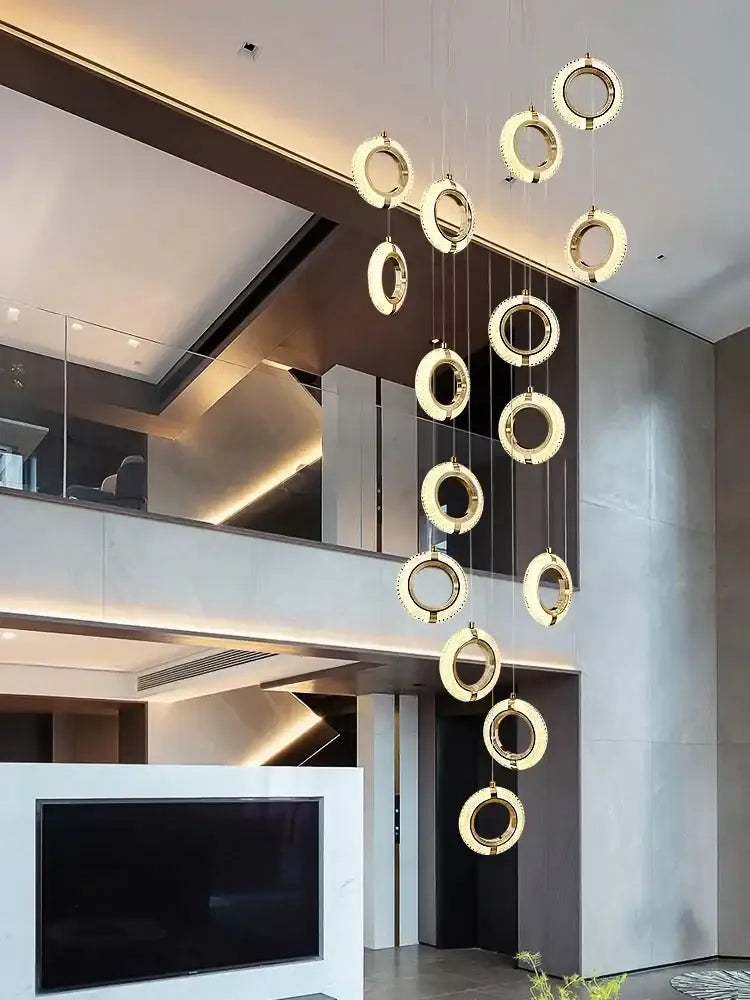 Modern crystal gold led chandelier dining room ring pendant light