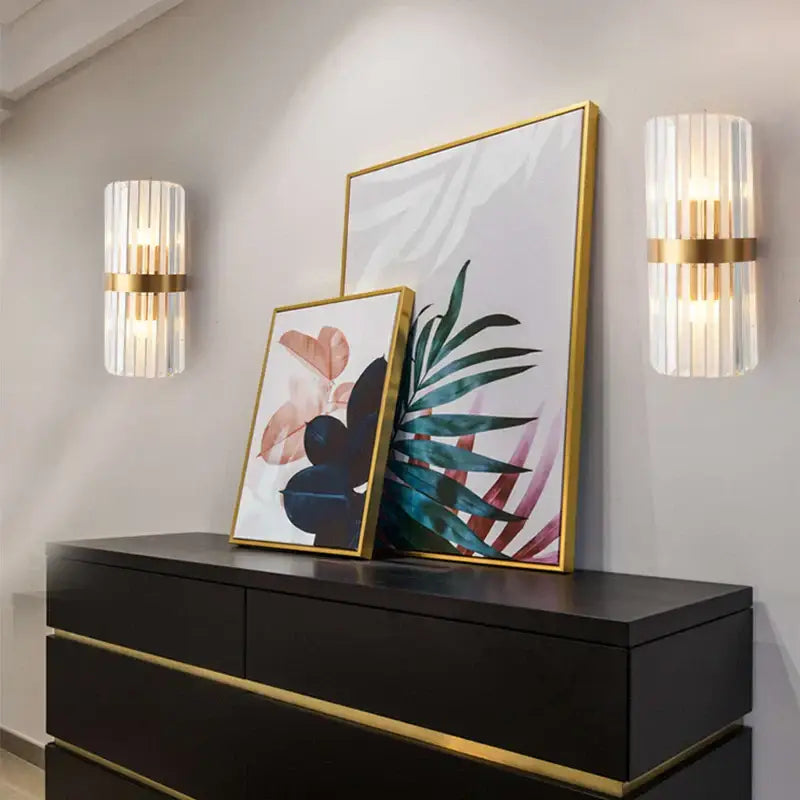 Modern crystal gold led wall sconce bedroom glass rod lighting fixture