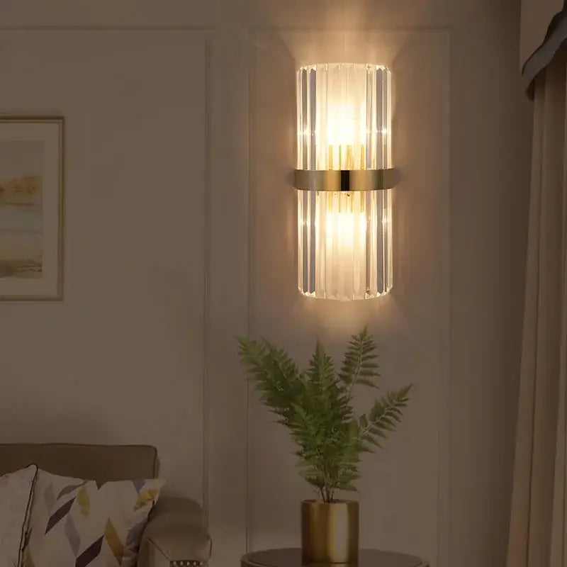 Modern crystal gold led wall sconce bedroom glass rod lighting fixture
