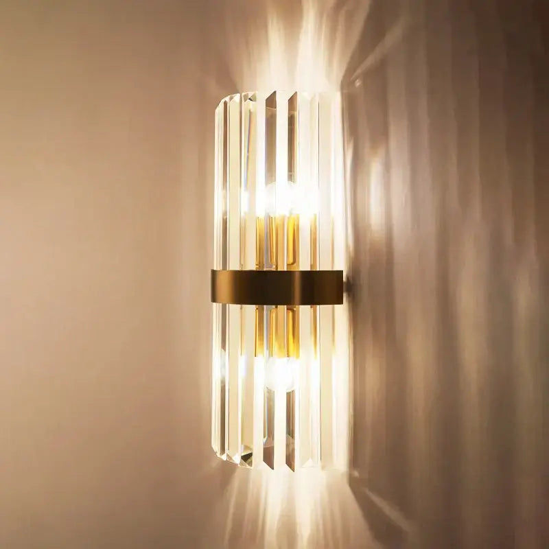 Modern crystal gold led wall sconce bedroom glass rod lighting fixture