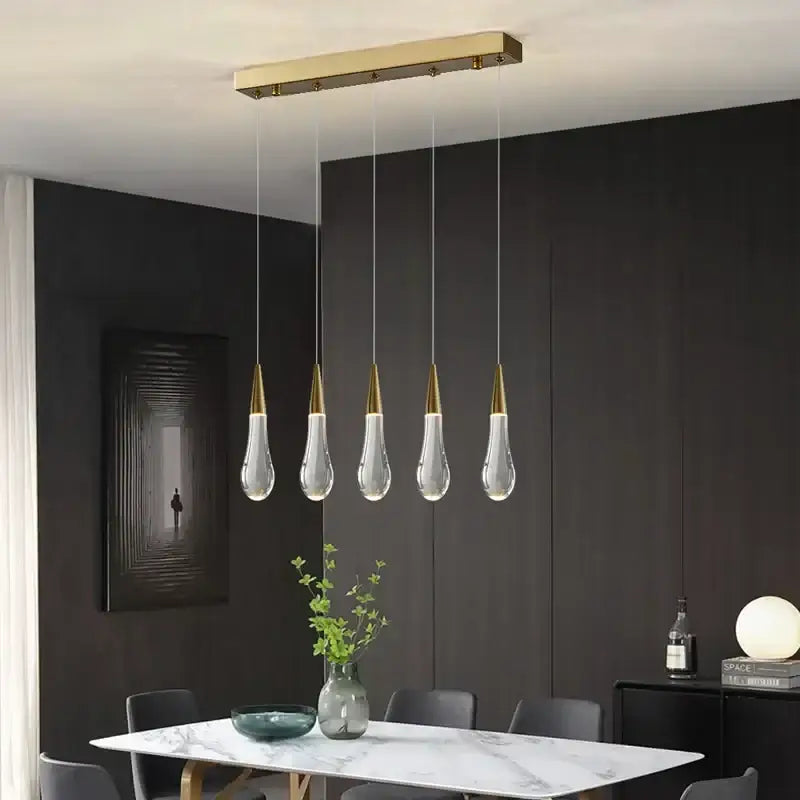 Modern crystal gold pendant lights dining room 5 teardrop chandelier