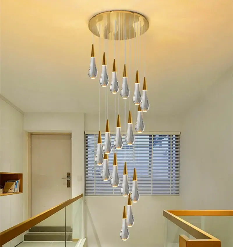 Modern crystal gold pendant lights dining room 5 teardrop chandelier