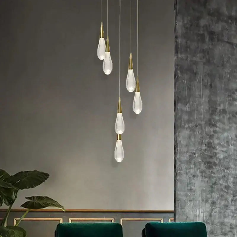 Modern crystal gold pendant lights dining room 5 teardrop chandelier
