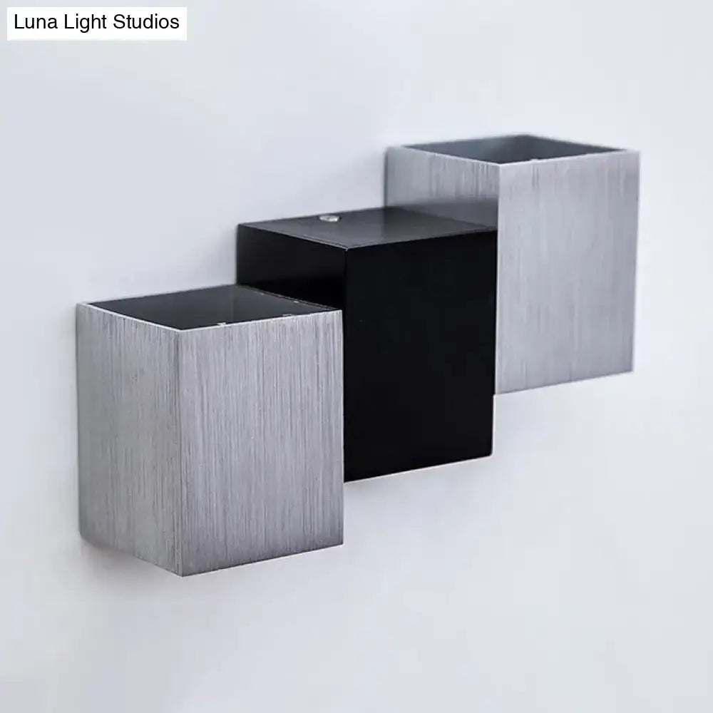 Modern cubic silver & black wall sconce porch direct wired electric