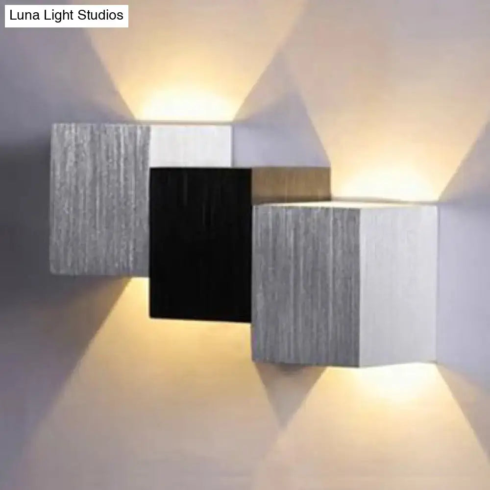 Modern cubic silver & black wall sconce porch direct wired electric