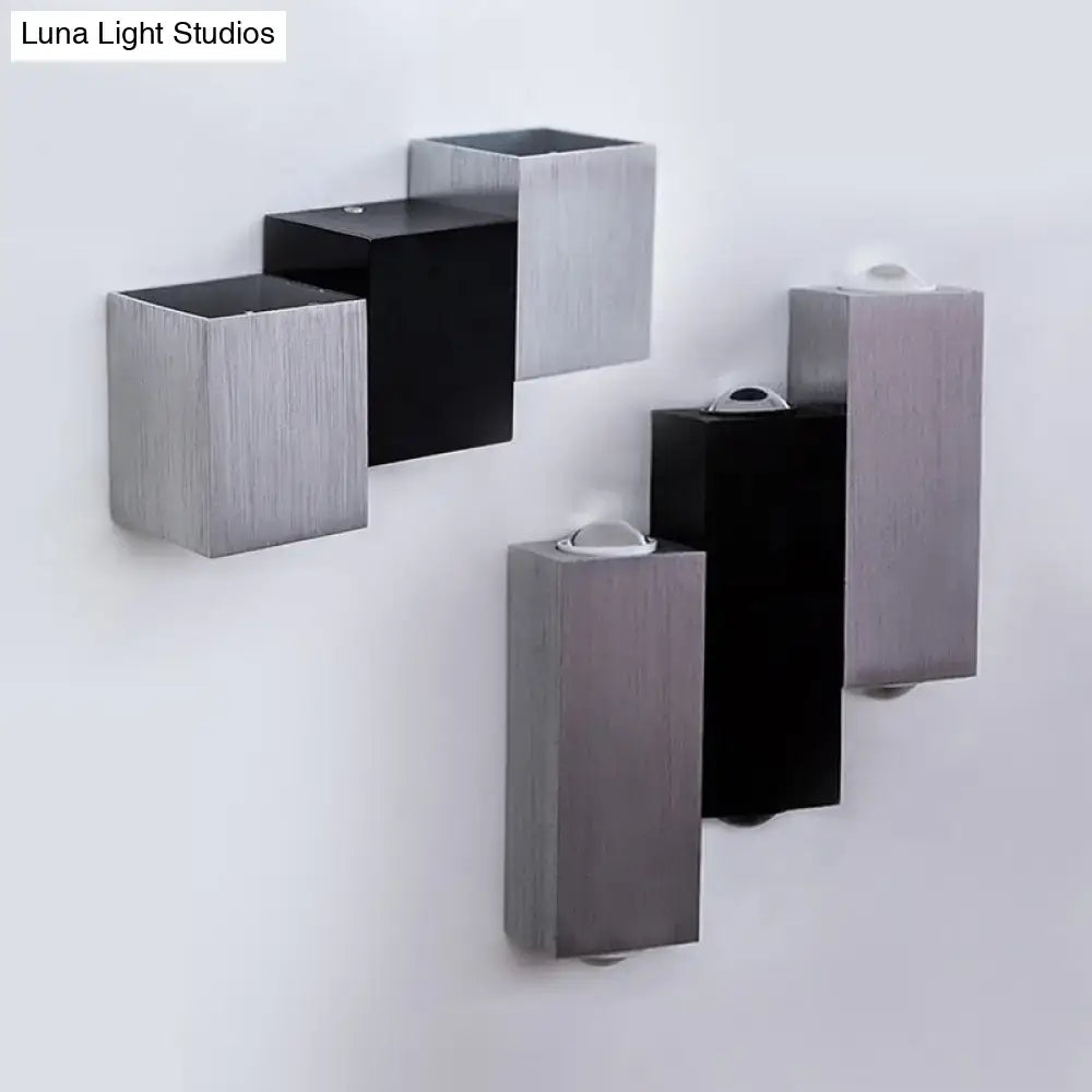 Modern cubic silver & black wall sconce porch direct wired electric