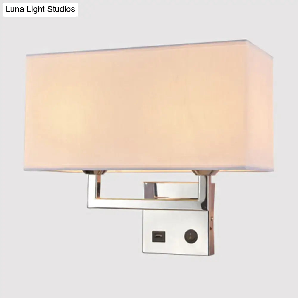 Modern cuboidal fabric wall light beige & white living room sconce