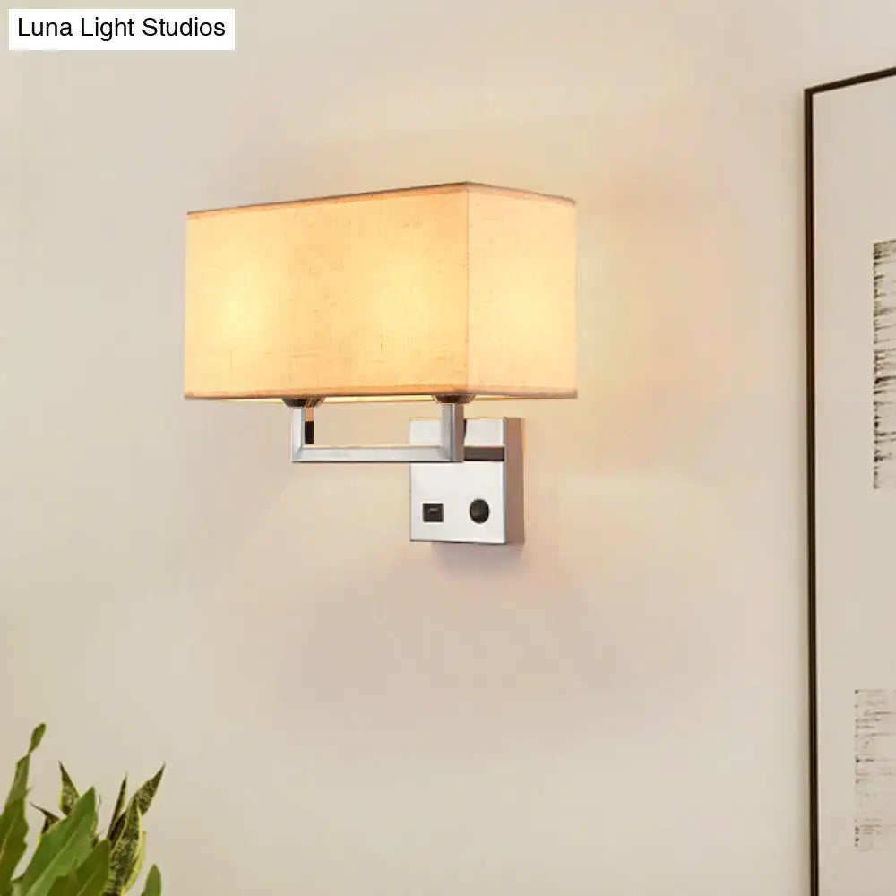 Modern cuboidal fabric wall light beige & white living room sconce