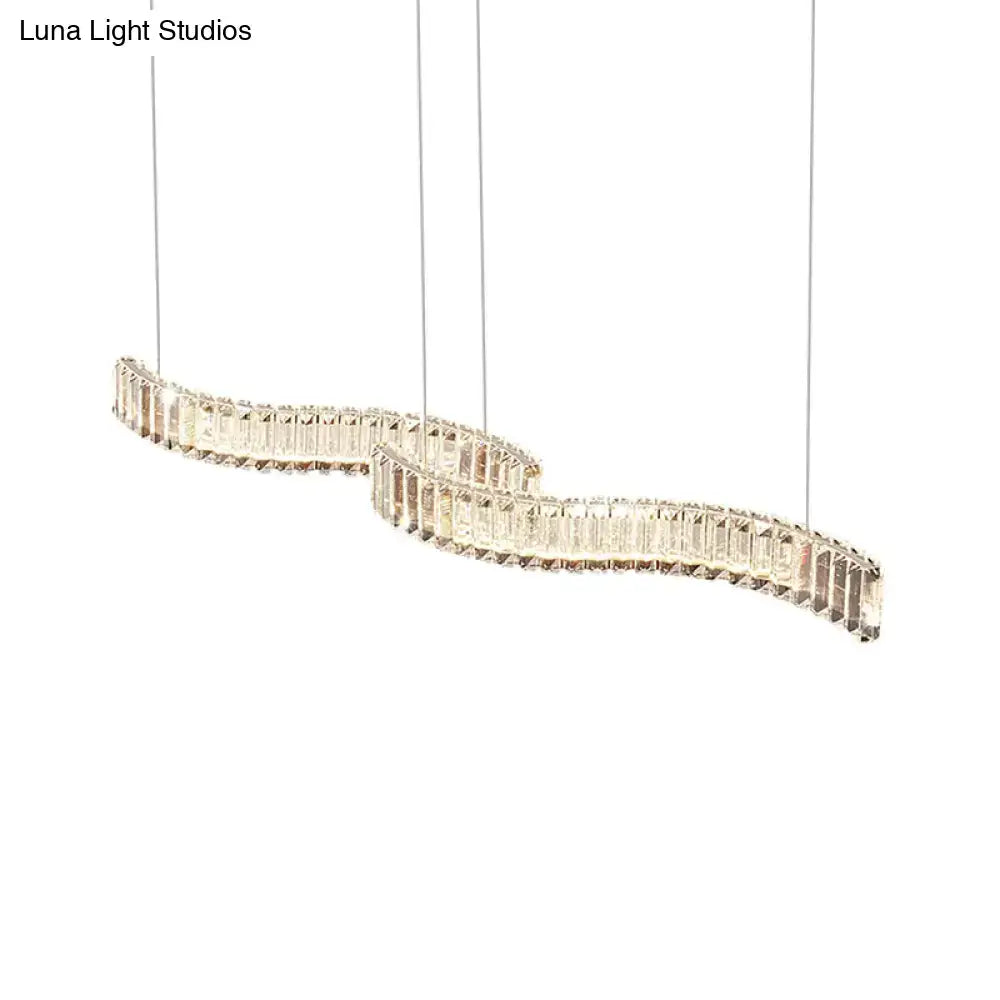 Modern curved led silver crystal pendant – dining room ceiling light