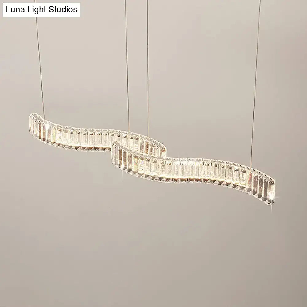Modern curved led silver crystal pendant – dining room ceiling light