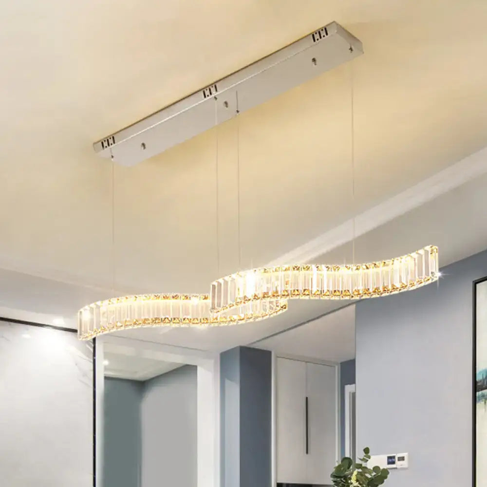 Modern curved led silver crystal pendant – dining room ceiling light