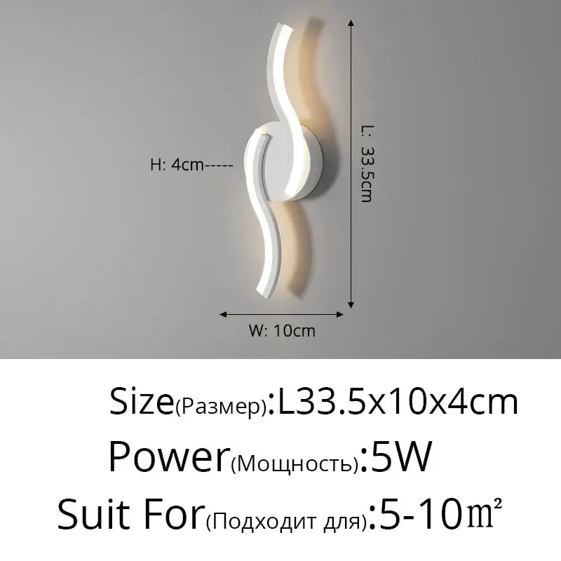 Modern curved white led wall sconces for bedroom lighting
