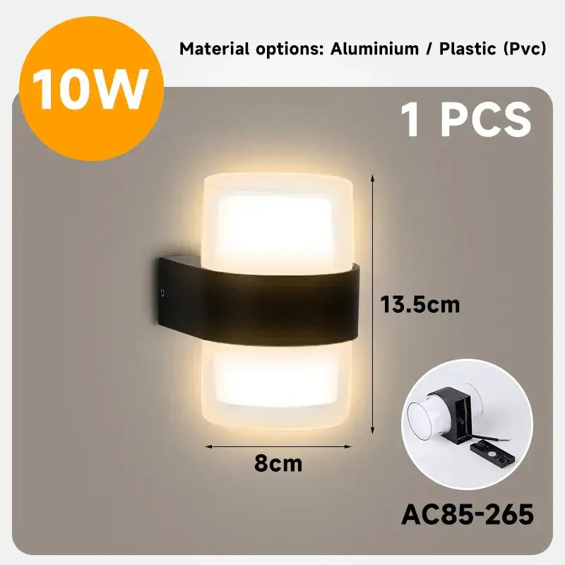 Modern cylindrical black led wall light garden frosted glass sconce