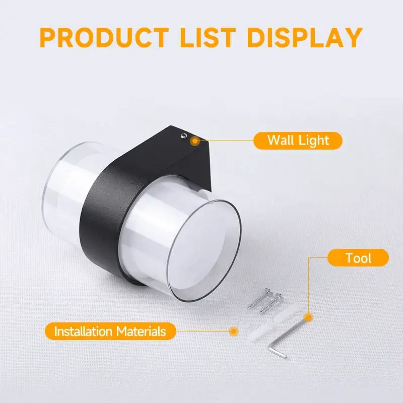 Modern cylindrical black led wall light garden frosted glass sconce