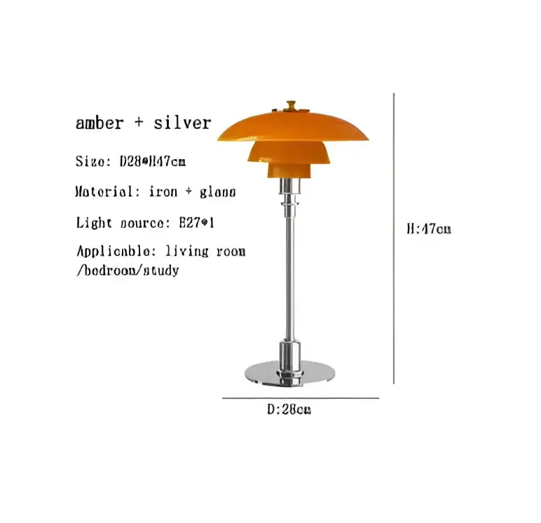Modern danish amber & frosted glass desk lamp for bedroom