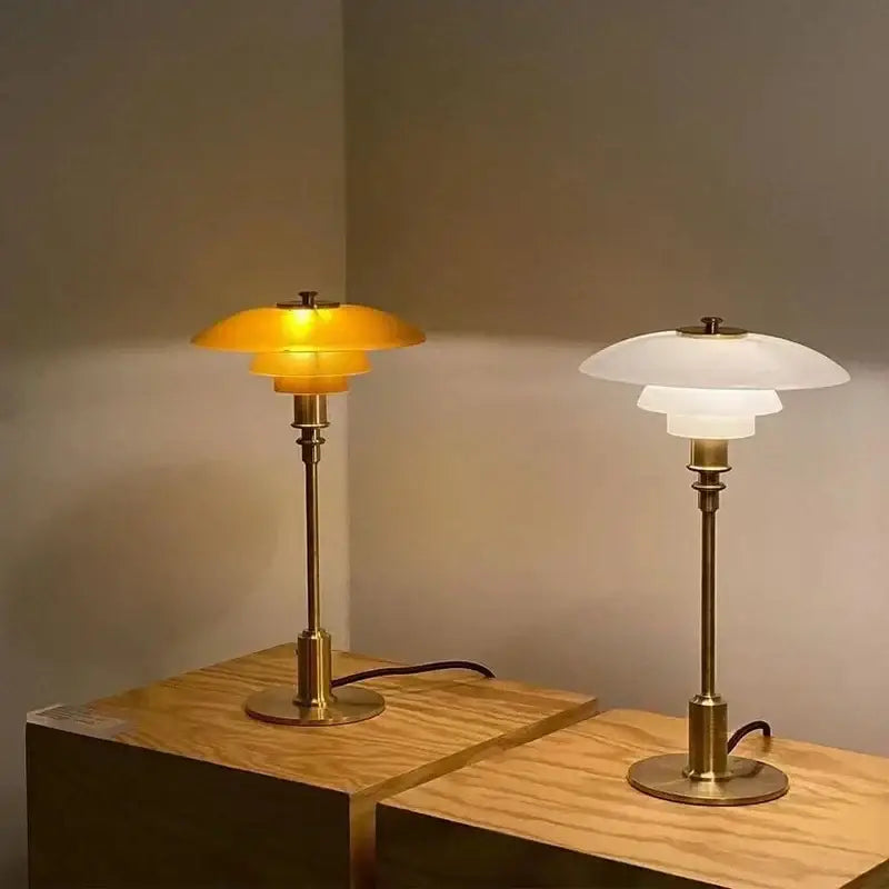 Modern danish amber & frosted glass desk lamp for bedroom
