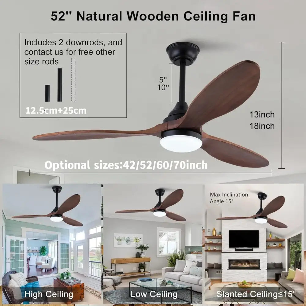 Modern dark brown & black wood blade ceiling fan living room