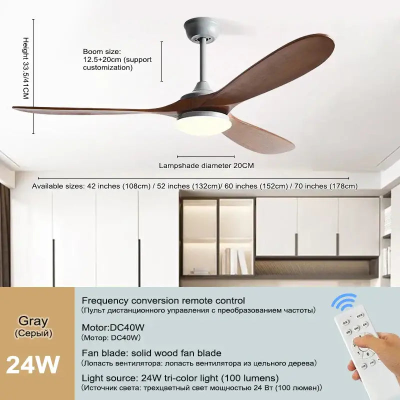 Modern dark brown & black wood blade ceiling fan living room