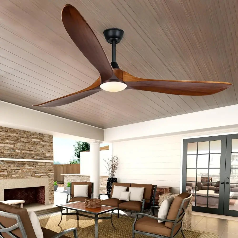 Modern dark brown & black wood blade ceiling fan living room
