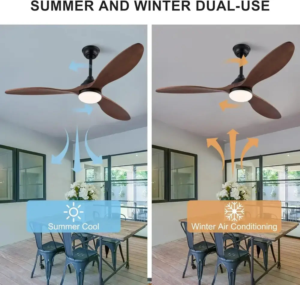 Modern dark brown & black wood blade ceiling fan living room