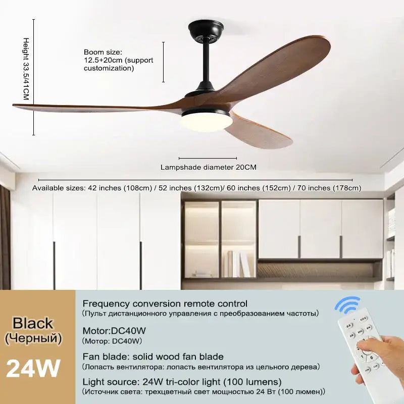 Modern dark brown & black wood blade ceiling fan living room